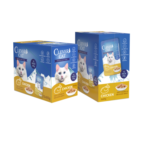 Clever Cat Pouches vådfoder 12x85g m/kylling